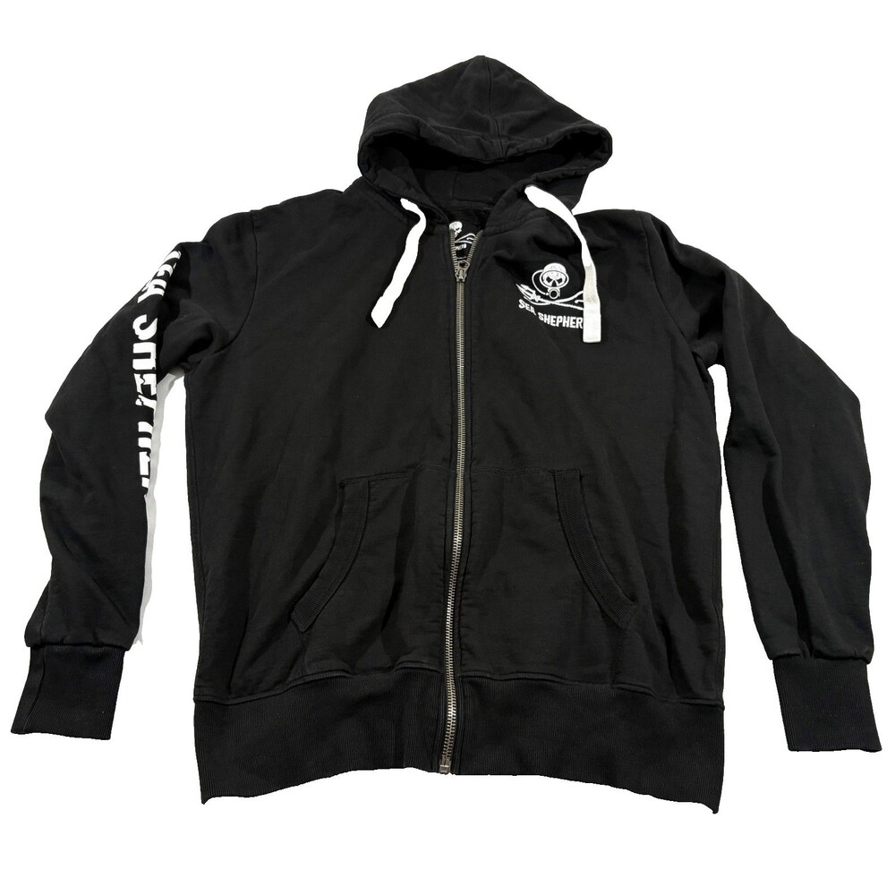 Sea Shepherd Mens Black Classic Zip Organic Cotton Hoodie Sweatshirt Print 2XL